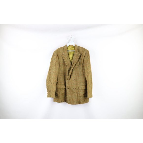 Vintage 50s Streetwear Mens 42R Wool Tweed Double Breasted Suit Coat Jacket USA